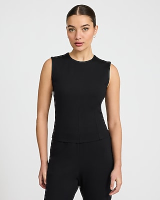 Express Women's Signature Ponte Crew Neck Seamed Tank Top in Pitch Black