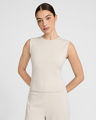 Express Women's Signature Ponte Crew Neck Seamed Tank Top in White Small