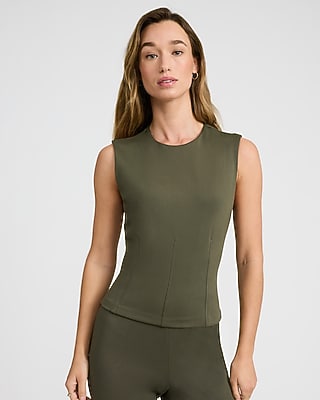 Express Women's Signature Ponte Crew Neck Seamed Tank Top in Green Small