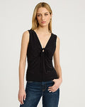 Express Women's V-Neck Ruched Tie Front Keyhole Tank Top in Black Small