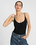 Express Women's Mesh Ruched Cami Bodysuit in Pitch Black