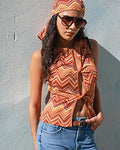 Express Women's Chevron Crochet Crew Neck Cutout Twist Front Tank Top Small
