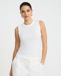 Express Women's Fitted Ribbed Crew Neck Tank Top in White Small