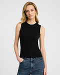 Express Women's Fitted Ribbed Crew Neck Tank Top in Black Small