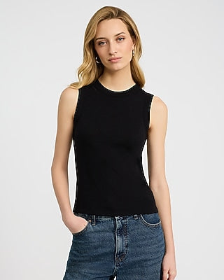 Express Women's Fitted Ribbed Crew Neck Tank Top in Black Small