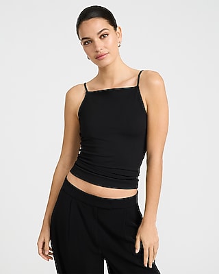 Express Women's Body Contour High Compression Square Neck Strappy Back Cami in Pitch Black