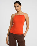 Express Women's Body Contour High Compression Square Neck Strappy Back Cami in Orange Small