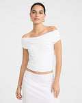 Express Women's Off The Shoulder Crossover Front Pleated Top in White Small