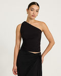 Express Women's One Shoulder Knot Ruched Tank Top in Black Small