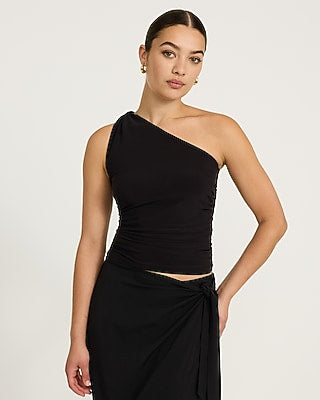 Express Women's One Shoulder Knot Ruched Tank Top in Black Small