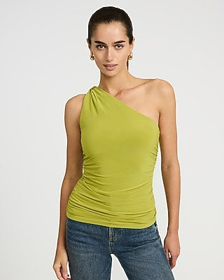 Express Women's One Shoulder Knot Ruched Tank Top in Green Small