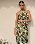 Express Women's Textured Printed Halter Neck Bubble Cami in Green Print