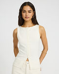Express Women's Ribbed Boat Neck Button Front Knit Tank Top in White Small