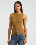 Express Women's Ribbed Boat Neck Button Front Knit Tank Top in Brown Small