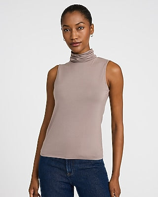 Express Women's Supersoft Fitted Mock Neck Tank Top in Brown Small