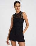 Express Women's Lace Crew Neck Sleeveless Bodysuit in Black Small