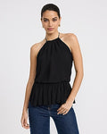 Express Women's Textured Tie Halter Peplum Cami in Black Small