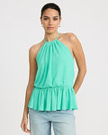 Express Women's Textured Tie Halter Peplum Cami in Pacific Aqua