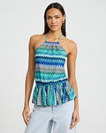 Express Women's Chevron Crochet Tie Halter Peplum Cami in Blue Print