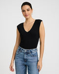 Express Women's Body Contour Light Compression Stretch Cotton V-Neck Cap Sleeve Bodysuit in Black Small