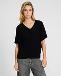 Express Women's Relaxed Crepe V-Neck Short Sleeve Sweater in Black Small