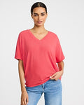 Express Women's Relaxed Crepe V-Neck Short Sleeve Sweater in Red Small