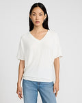 Express Women's Relaxed Crepe V-Neck Short Sleeve Sweater in White Small