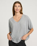 Express Women's Relaxed Crepe V-Neck Short Sleeve Sweater in Gray Small