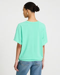Express Women's Relaxed Crepe V-Neck Short Sleeve Sweater in Green Small