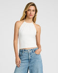 Express Women's Jersey Tie Halter Open Back Tank Top in Ivory