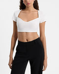 Express Women's Sweetheart Short Sleeve Crop Top in White Small