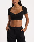 Express Women's Sweetheart Short Sleeve Crop Top in Pitch Black