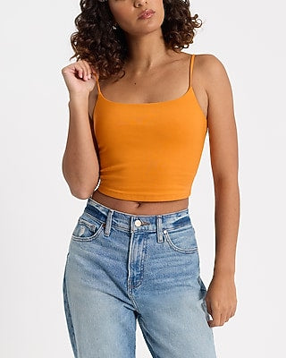 Express Women's Body Contour Stretch Cotton Scoop Neck Crop Top in Curry