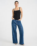Express Women's Ribbed Square Neck Button Front Cami in Black Small