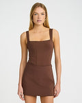 Express Women's Body Contour High Compression Square Neck Corset Bodysuit in Brown Small