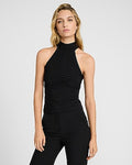 Express Women's Mock Halter Neck Ruched Tank Top in Pitch Black