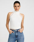 Express Women's Halter Mock Neck Lace Trim Top in White Small