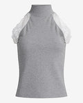 Express Women's Halter Mock Neck Lace Trim Top in Gray Small