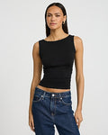 Express Women's Boat Neck Novelty Hardware Back Cutout Tank Top in Black Small