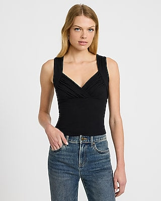 Express Women's V-Neck Ruched Crossover Front Tank Top in Black Small