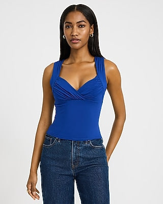 Express Women's V-Neck Ruched Crossover Front Tank Top in Blue Small