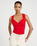 Express Women's V-Neck Ruched Crossover Front Tank Top in Red Small
