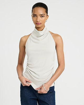 Express Women's Jersey Halter Cowl Neck Ruched Tank Top in Brown Small