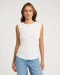Express Women's Crew Neck Ruched Tank Top in Ivory