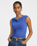 Express Women's Crepe Convertible Neckline Sweater Tank Top in Blue Small