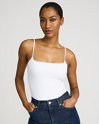 Express Women's Body Contour High Compression Scoop Neck Cami Bodysuit in White