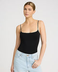 Express Women's Body Contour High Compression Scoop Neck Cami Bodysuit in Black Small