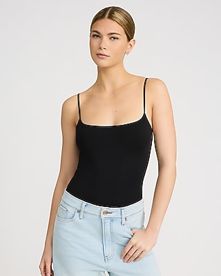 Express Women's Body Contour High Compression Scoop Neck Cami Bodysuit in Black Small