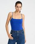 Express Women's Body Contour High Compression Scoop Neck Cami Bodysuit in Blue Small