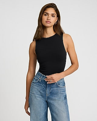 Express Women's Body Contour High Compression Crew Neck Tank Top in Black Small